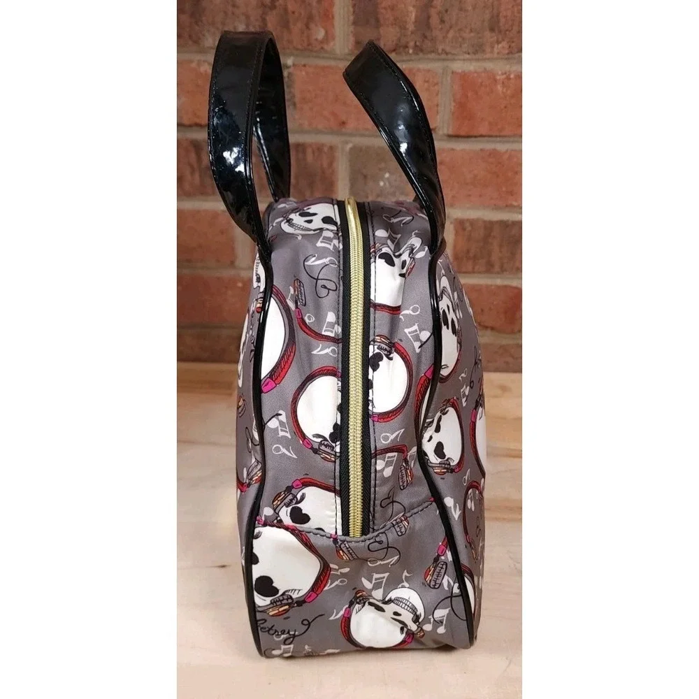Betsey Johnson Gray Red Skull Headphones Cosmetic Travel Bag